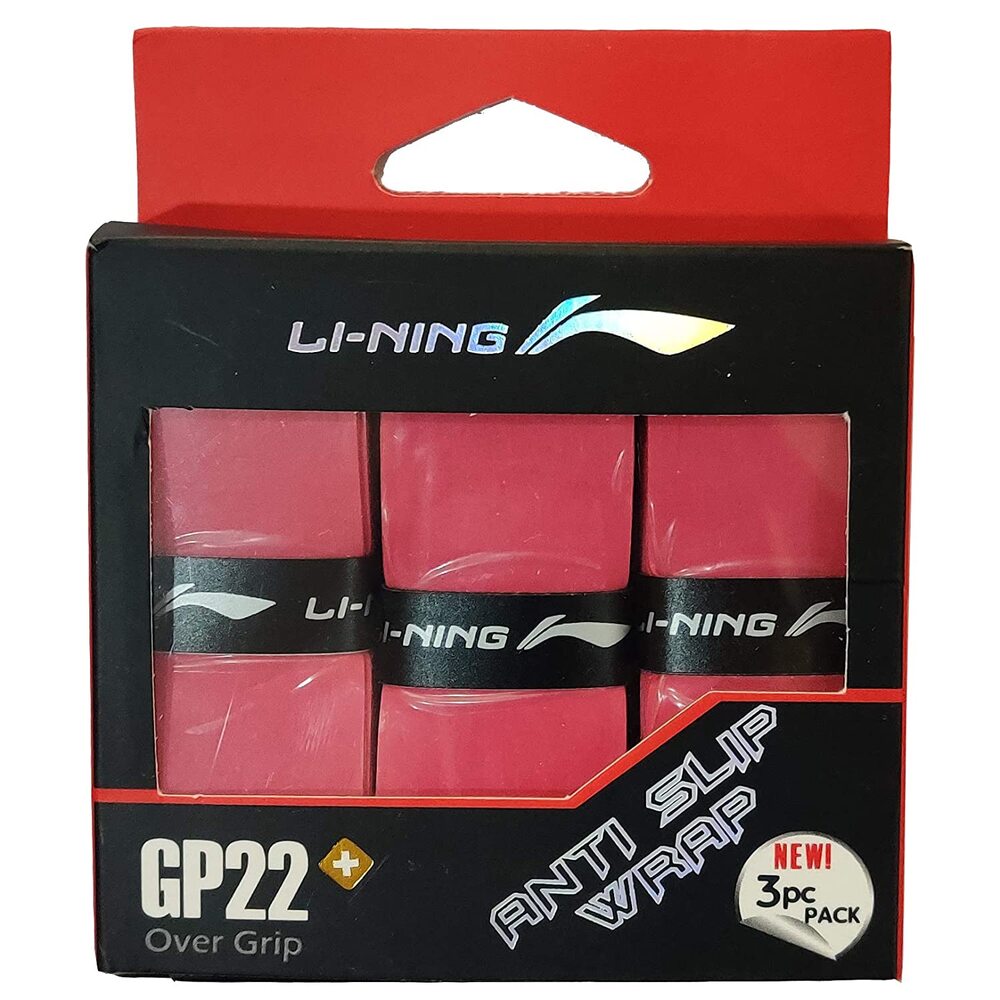 Li-Ning GP22+ Extra Tacky and Anti-Slip Badminton Grip (3 pcs) Red